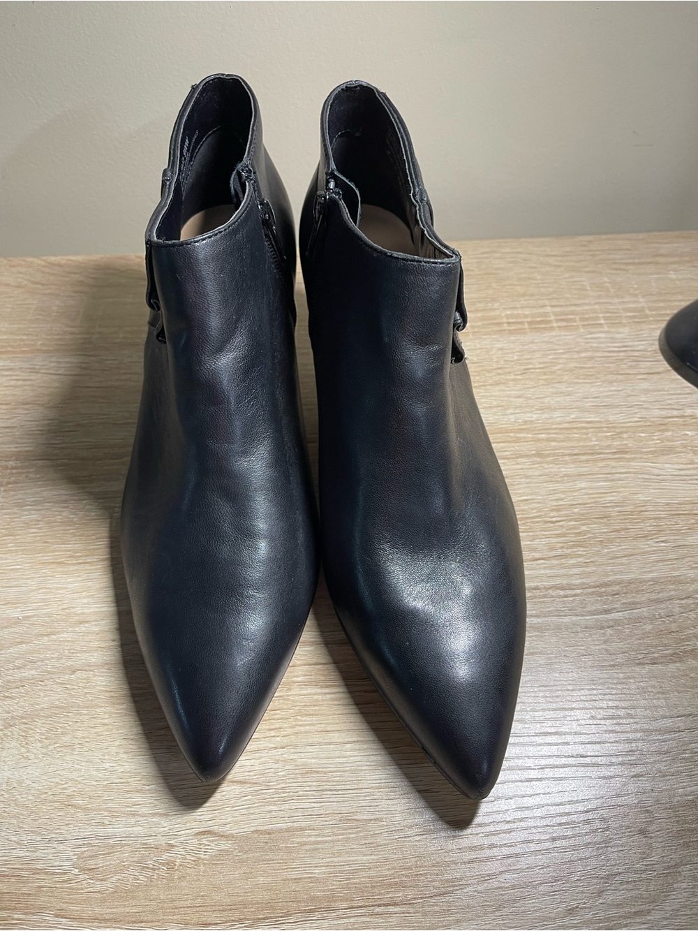 Bella Vita Black Leather Pointed Ankle Booties with Side Zip Detail